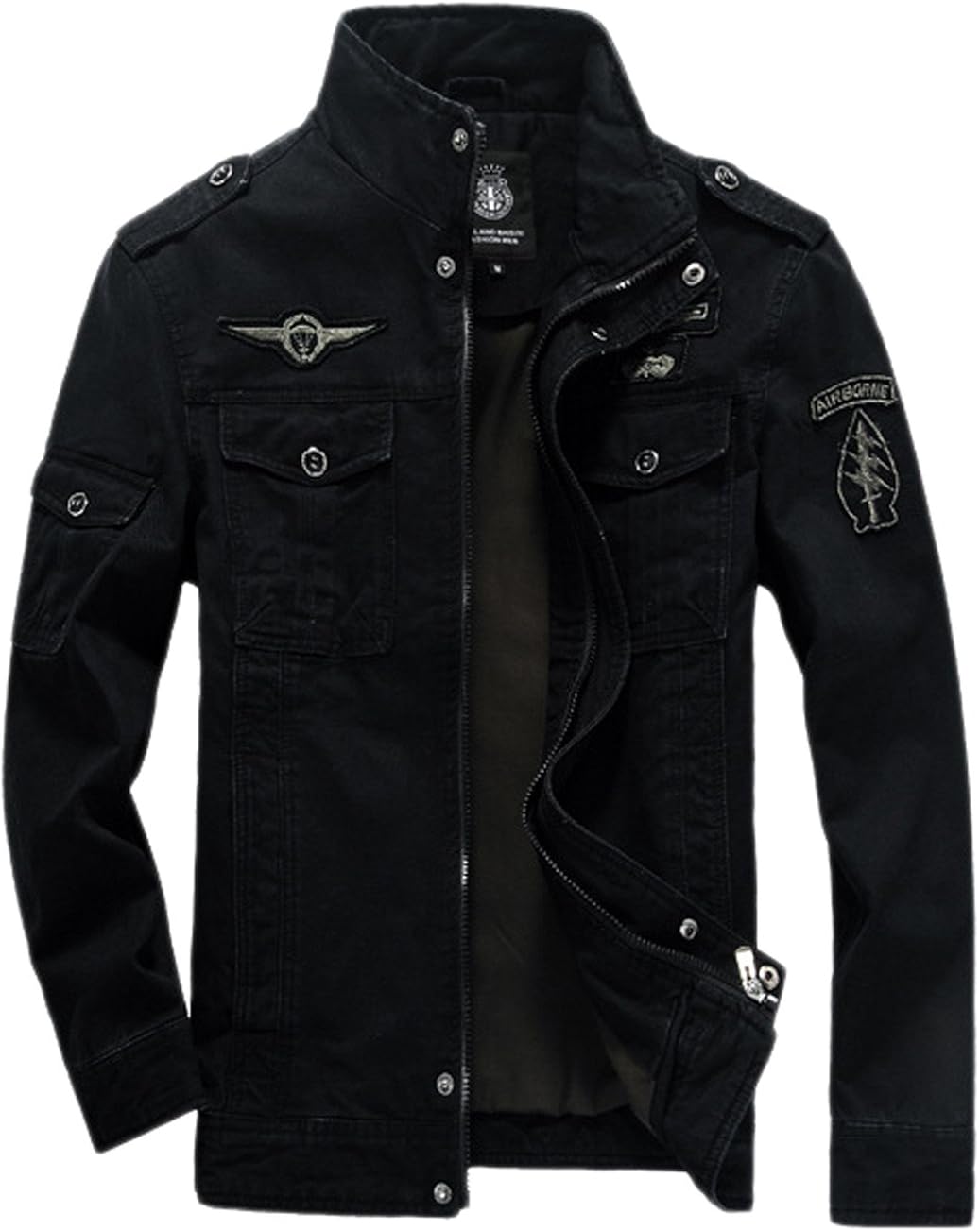 chouyatou Men's Casual Long Sleeve Full Zip Jacket with Shoulder Straps at  Men’s Clothing store