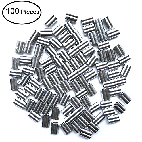 HEVERP 100PCS Aluminum Crimping Loop Sleeve for 3/32" and 1/8" Diameter Wire Rope and Cable