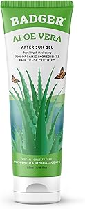 Badger Organic Aloe Vera Gel for Face & Body, 96% Pure Unscented Organic Aloe Gel for Cooling, Soothing, Non-Sticky Sunburn R