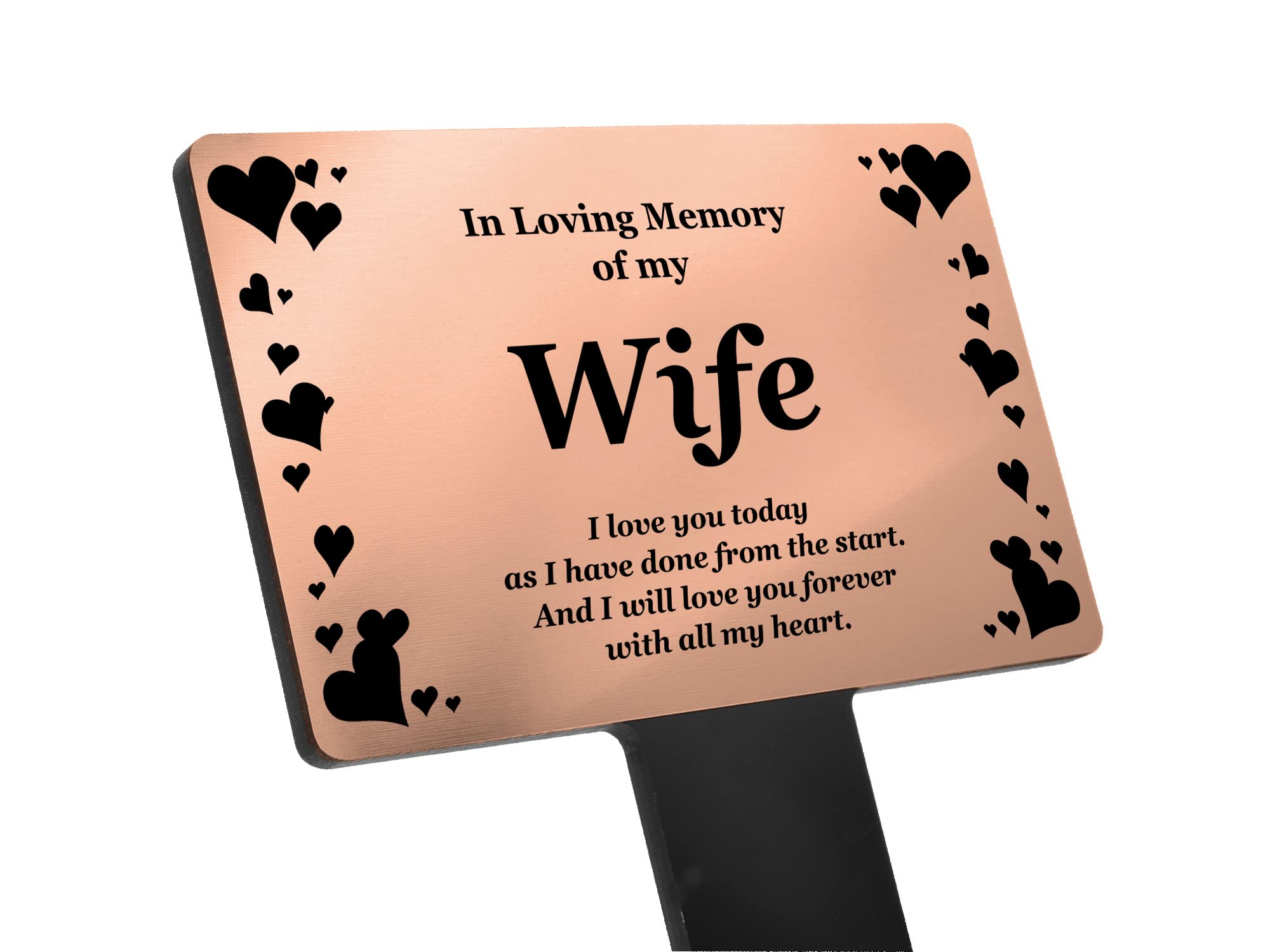Wife Memorial Remembrance Plaque Stake, Hearts Design - Gold/Silver/Copper, Waterproof, Outdoor, Grave Marker, Tribute, Plant Marker Active Restock requests: 0 (Copper)
