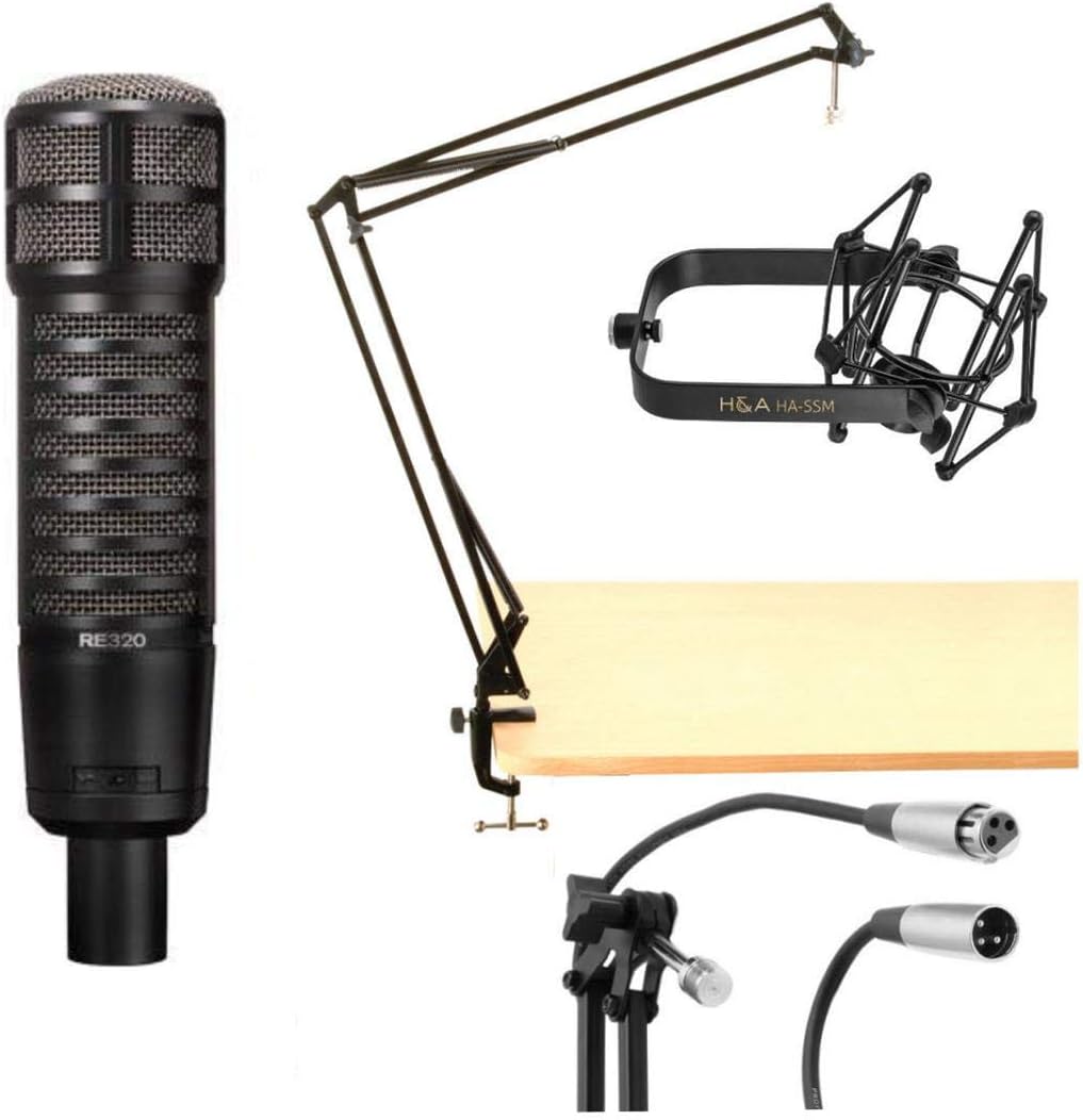 Electro-Voice RE320 Variable-D Dynamic Vocal and Instrument Microphone + On-Stage MBS5000 Broadcast Arm with XLR Cable + H&A Microphone + H&A Microphone Suspension Shockmount: Musical Instruments