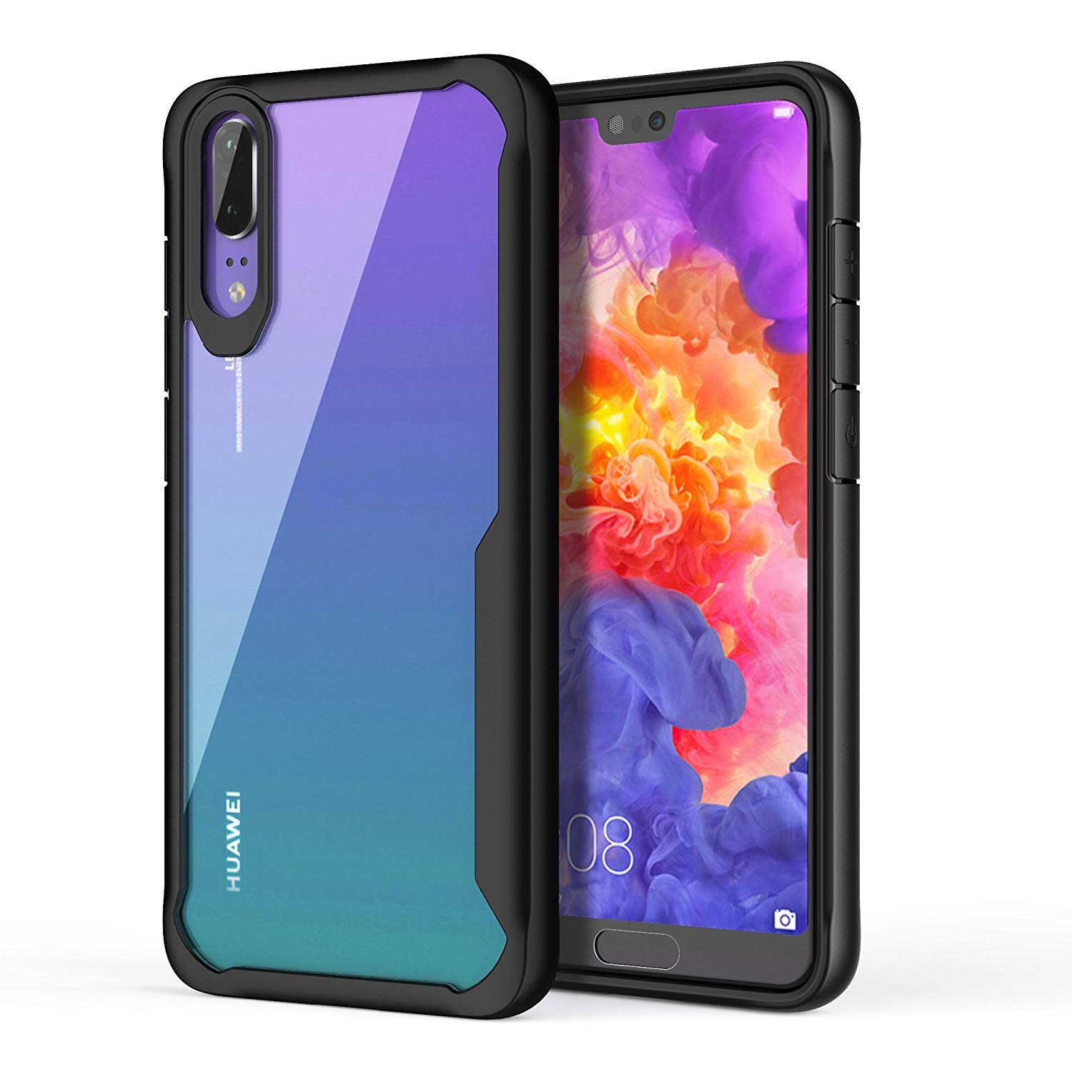 MOZEEDA Huawei P20 Hülle, klar, kratzfest, harte PC-Rückseite, Schutzhülle, schlanke Stoßdämpfung TPU, Stoßfänger, weiche Handyhülle für Huawei P20 (Schwarz)