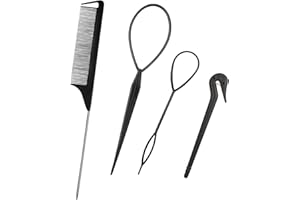 Hair Loop Styling Tool Set with,4pcs Hair Styling Tools for Girls,Tail Hair Tools,Topsy Tail Hair Tools,Rat Combs Braiding St