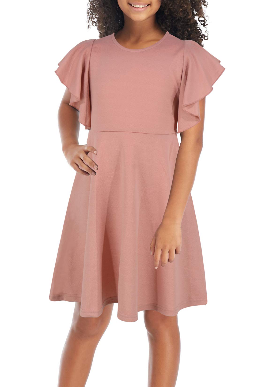 GORLYA Girl's Flutter Sleeve Stretchy A-Line Swing