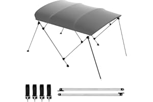 BESTMAN MARINE Bimini Boat Top Cover Sun Shade 3-4 Bow Boat Canopy Includes 4 Straps 2 Rear Support Poles Mounting Hardwares Storage Boot with 1" Aluminum Frame (Light Grey, 4 Bow 8'L x 54" H x 91"-96" W)