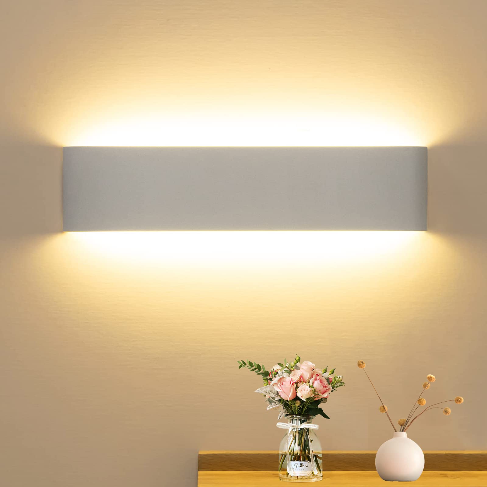 CANMEIJIA LED Wall Lights Indoor 41CM, 16W Wall Lamp 3000K Warm Light Up and Down Wall Lights Aluminum Modern Style for Bedroom Bathroom Living Room Hallway Kitchen Corridor Stairs Office (White)