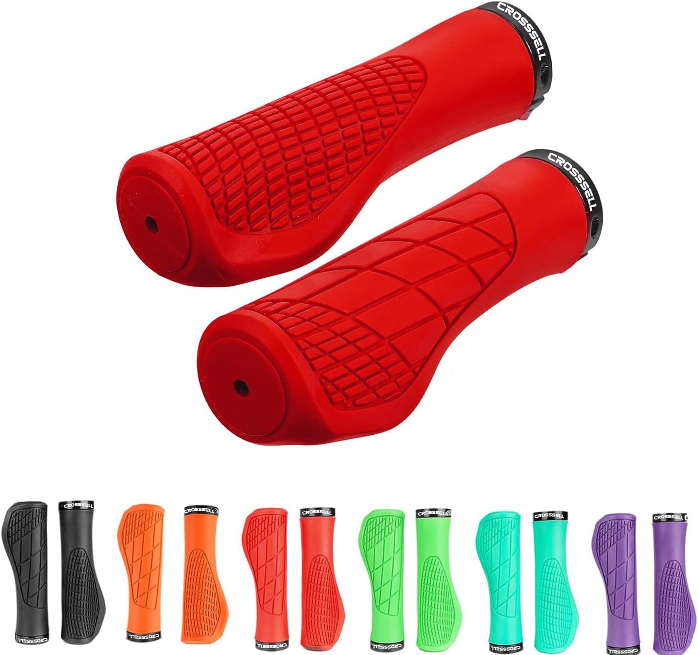 Photo 1 of **UNKNOWN DAMAGES**  CROSSSELL Ergonomic Bike Grips, Handlebar Grip, Bicycle Handlebar Grips, Mountain Bike Handlebar Grips, Single Lock-on Mountain Bike Grips, Non-Slip Handle Grips (RED)