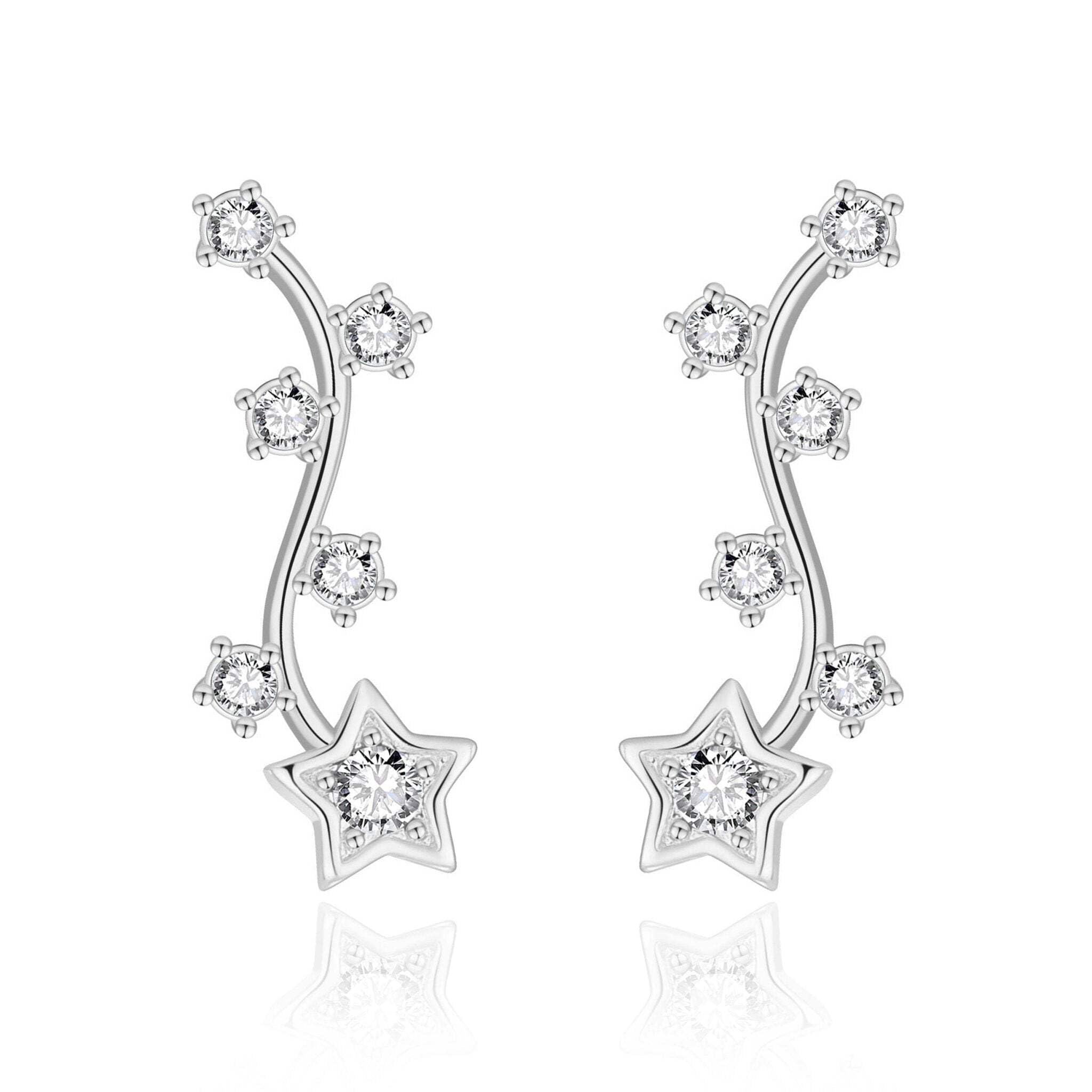 Philip Jones Silver Plated Star Climber Earrings Created with Zircondia® Crystals