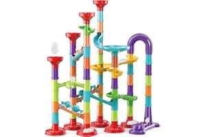 BLACKA Marble Run Building Blocks STEM Toy Track Race Maze 30 Glass Marbles for Kids Boys Girls 3 4 5 6 7 8 9 10 11 12 Year Old Birthday Present Preshool Gift