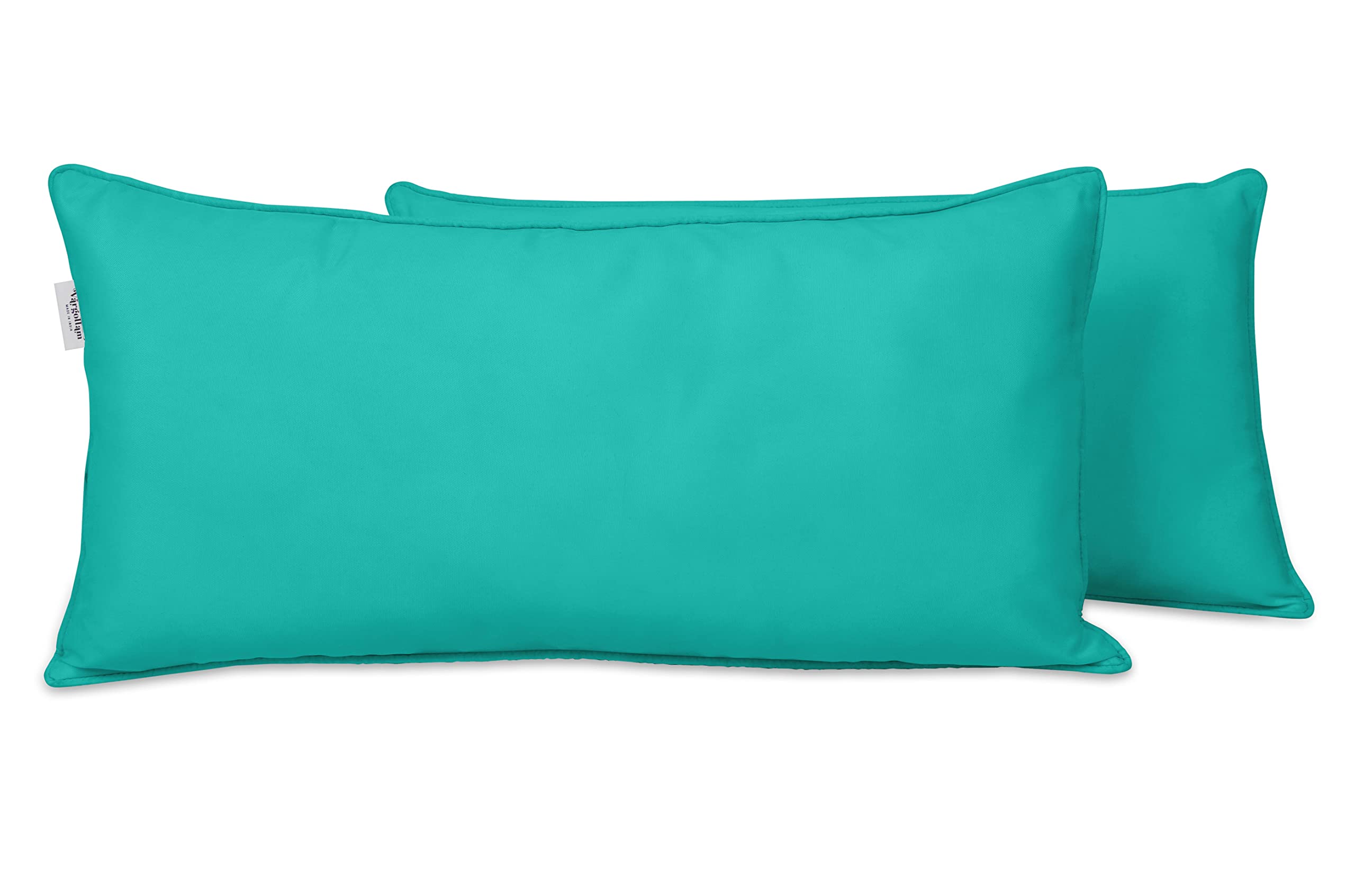 Vargottam Indoor/Outdoor Polyester Fabric Lumbar Pillow Cover, All-Weather Waterproof Rectangular Cushion Case for Patio Furniture, 12" x 18" Set of 2 -Turquoise Green