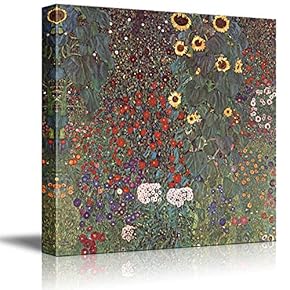 Garden with Sunflowers in The Countryside by Gustav Klimt - Austrian Symbolist Painter - Canvas Art Home Art - 16x16 inches