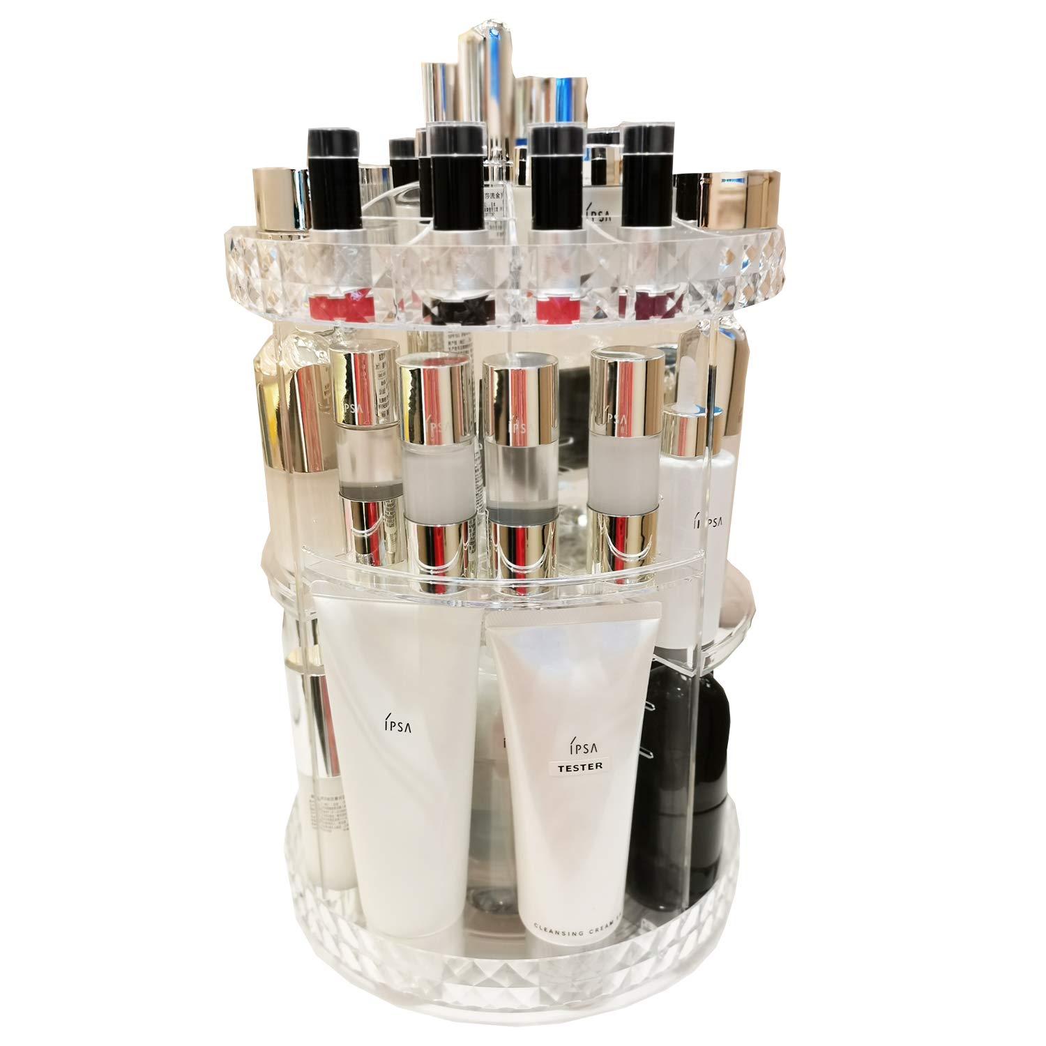 Makeup Organizer for Bathroom Bedroom 360 Rotating Acrylic Cosmetic Storage Holder for Nail Brush Polish Accessories Plastic Drawer/Case/Countertop/Box/Tray (Clear)