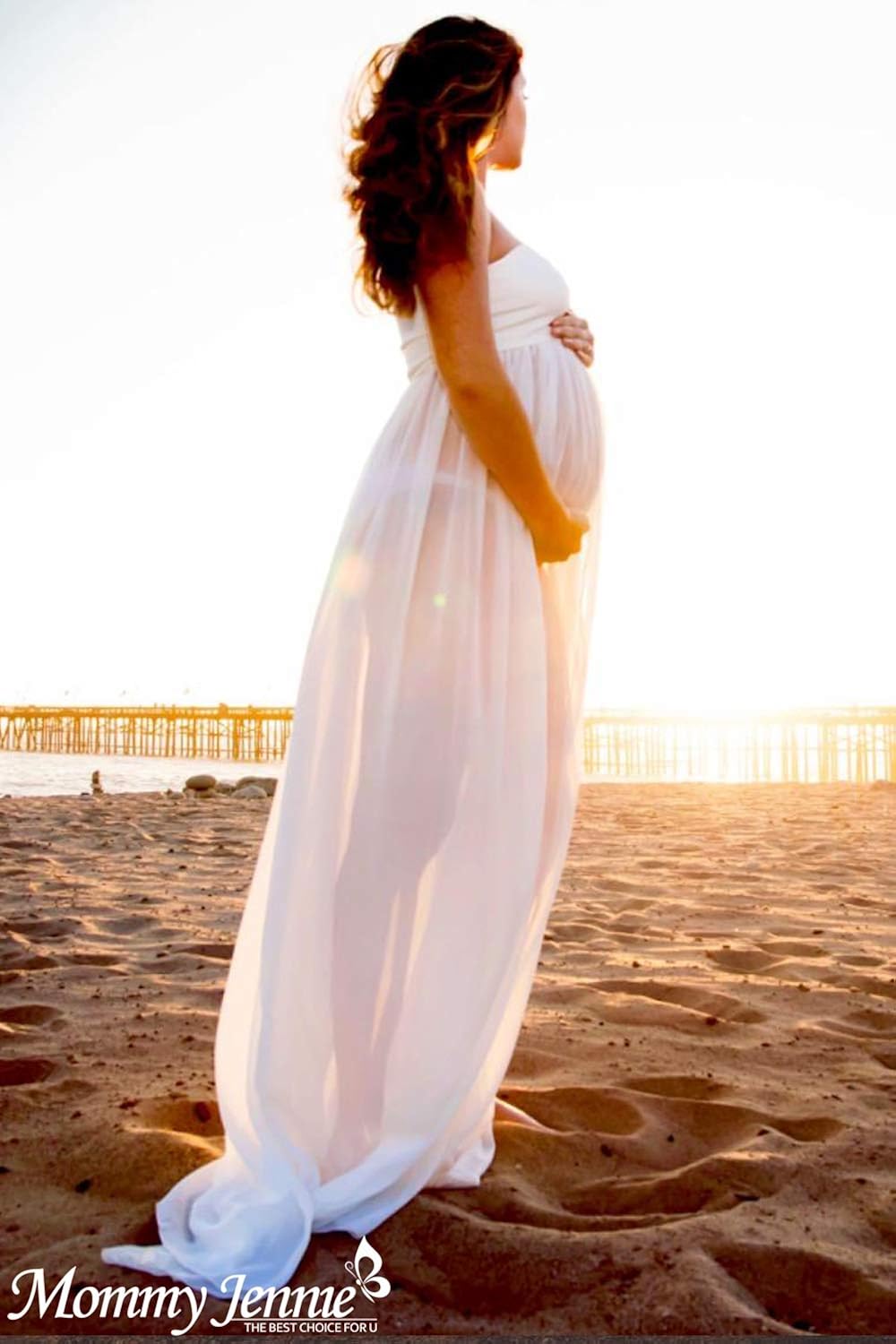 White Maternity Off Shoulder Tube Chiffon Gown Split Front Strapless Maxi Pregnancy Photography Dress for Photo Shoot and Baby Shower at  Women’s Clothing store