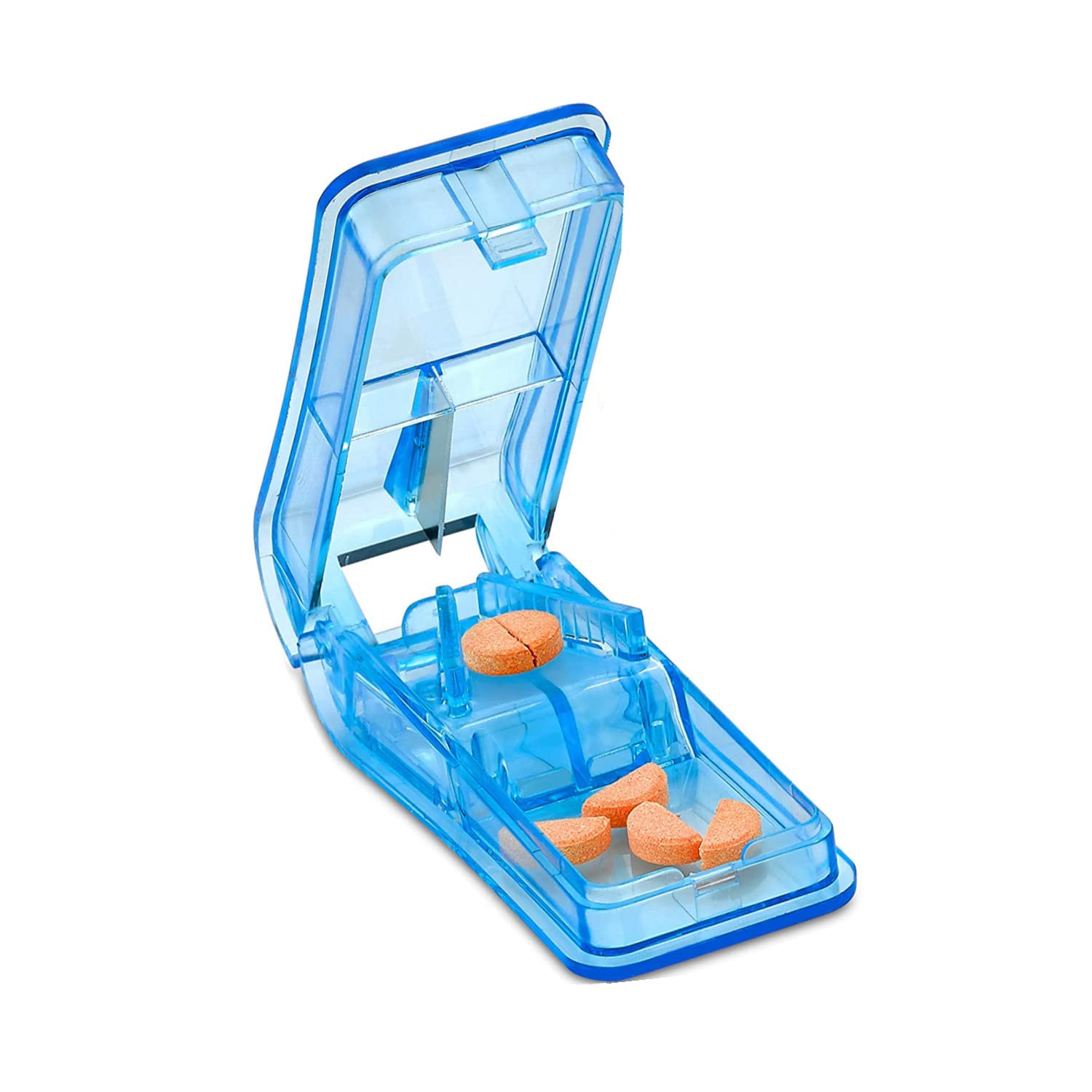 Bessy shop Pill Cutter,Pill Box Travel Pill Cutter Pill Splitter Pill Divider Pill Dispenser with Blade and Storage Compartment for Small or Large Pills Cut in Half Quarter Blue