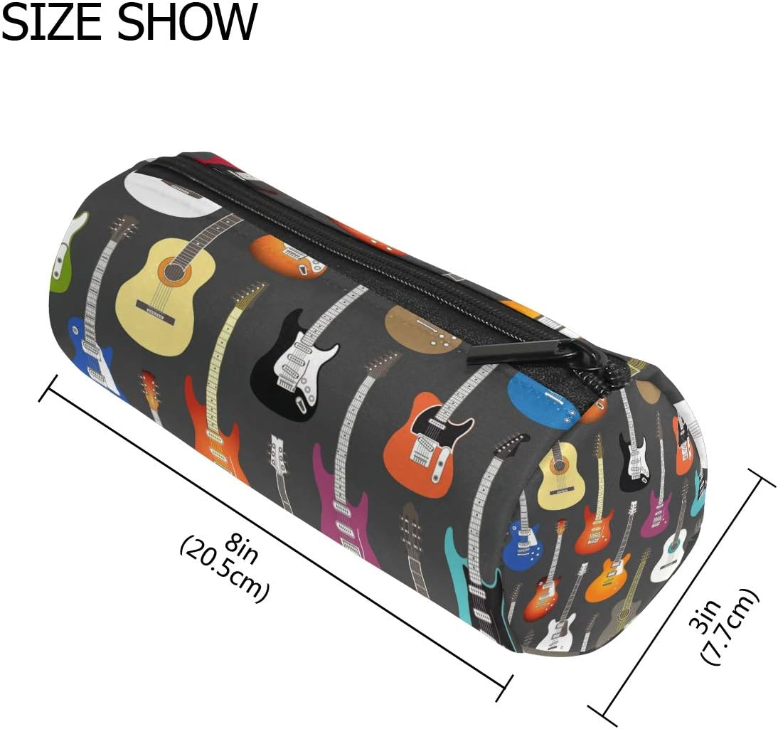 Vinlin Pencil Case Music Guitar Pattern Portable Pencil Holder Bag Multi-Functional Pouch Pen Zipper Bag Purse for School Office