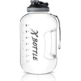 XBOTTLE 1 Gallon Water Bottle with Chug lid, BPA Free Dishwasher Safe 128oz Large Water Bottle with Motivational Time Marker and Handle Leak-proof Big Water Jug for Camping Sports Workouts (chug lid)