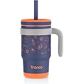 Tronco 14 oz Kids Insulated Tumbler with Handle & Spill Resistant Flexible Straw, BPA-Free Stainless Steel Toddler Cups with Lids, Splash-Proof Kid Drinking Cup Travel Mugs, Hand Wash Only
