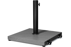 VredHom Patio Umbrella Base 43lbs Outdoor Umbrella Stand with Wheels, Heavy Duty Square Concrete Stand Market Umbrella, Gray