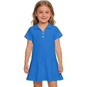 SIYBVTVI Uniform Dresses for Girls Kids Summer Short Sleeve Athletic Tennis Polo Dress A-Line Twirl Back to School Dress