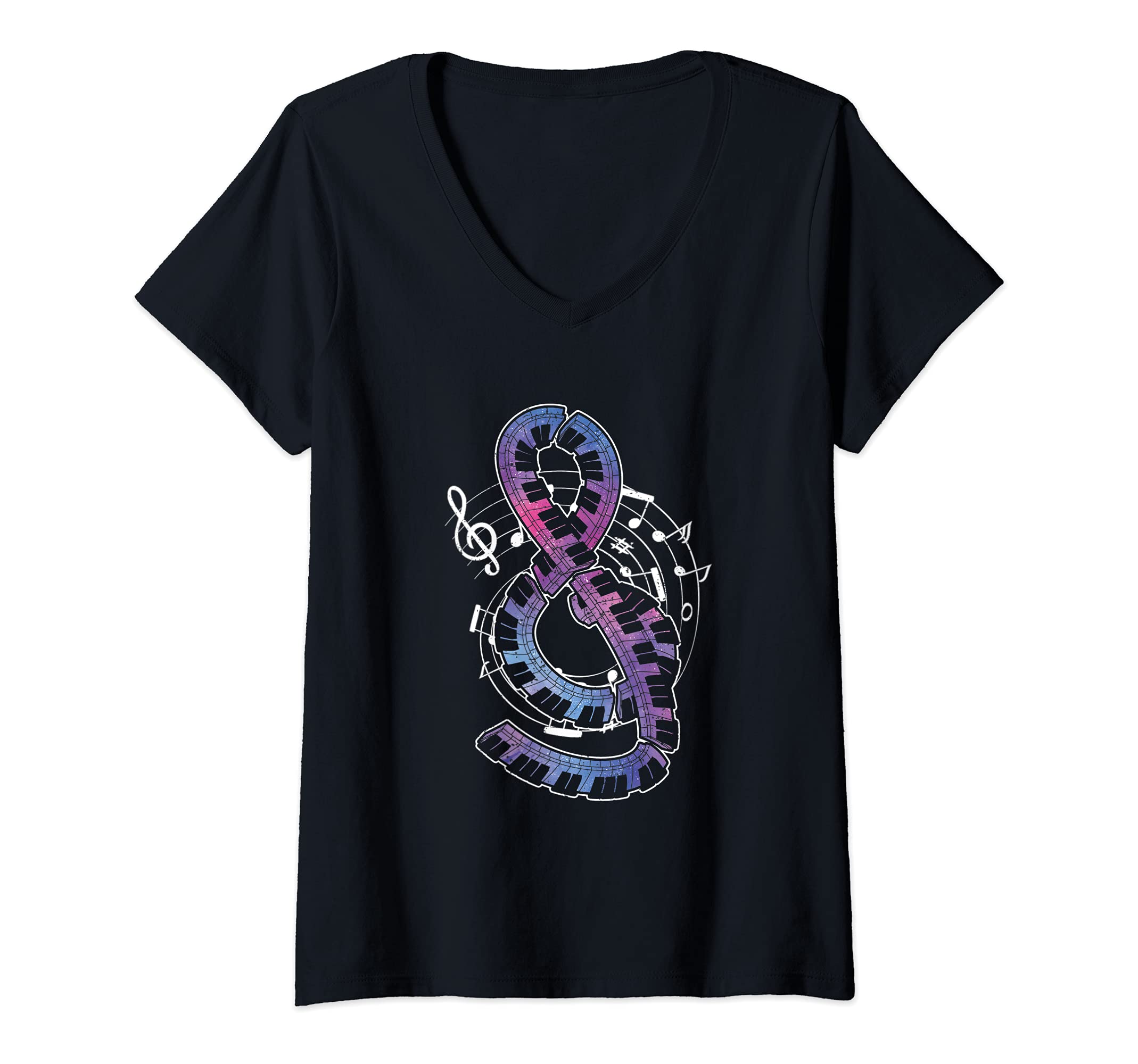 Womens Classical Musician Pianist Treble Clef Piano Keyboard Piano V-Neck T-Shirt