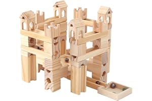 ONSHINE Wooden Marble Run for Kids Ages 4-8, 80 Pieces Wood Building Blocks Toys and Construction Play Set, Marble Track Maze Game STEM Learning Toys Gifts for Boys Girls (80pc Set)