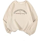 RoseSeek Women's Fleece Letter Graphic Sweatshirts Crew Neck Long Sleeve Pullovers