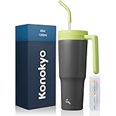 Konokyo Insulated Tumbler with Handle and Straw,40 OZ Vacuum Stainless Steel Water Bottle Travel Mug Metal Cup with Fruit Diffuser,Grey