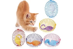 5Pcs Quick Retract Spring Cat Toys-Interactive Batting Practice Accessories with Rolling Balls,Lightweight Toss for Solo Play