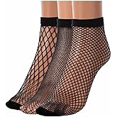 Yokawe Fishnet Socks Black Mesh Sheer Lace Dress Sock Ultra Thin Anklet Sock for Women and Girls (3Pair)