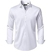 Lusead Men's Dress Shirts Long Sleeve Stretch Wrinkle Free Wedding Formal Business Button Down Shirt