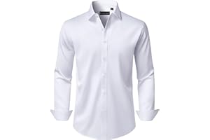 Lusead Men's Dress Shirts Long Sleeve Stretch Wrinkle Free Wedding Formal Business Button Down Shirt