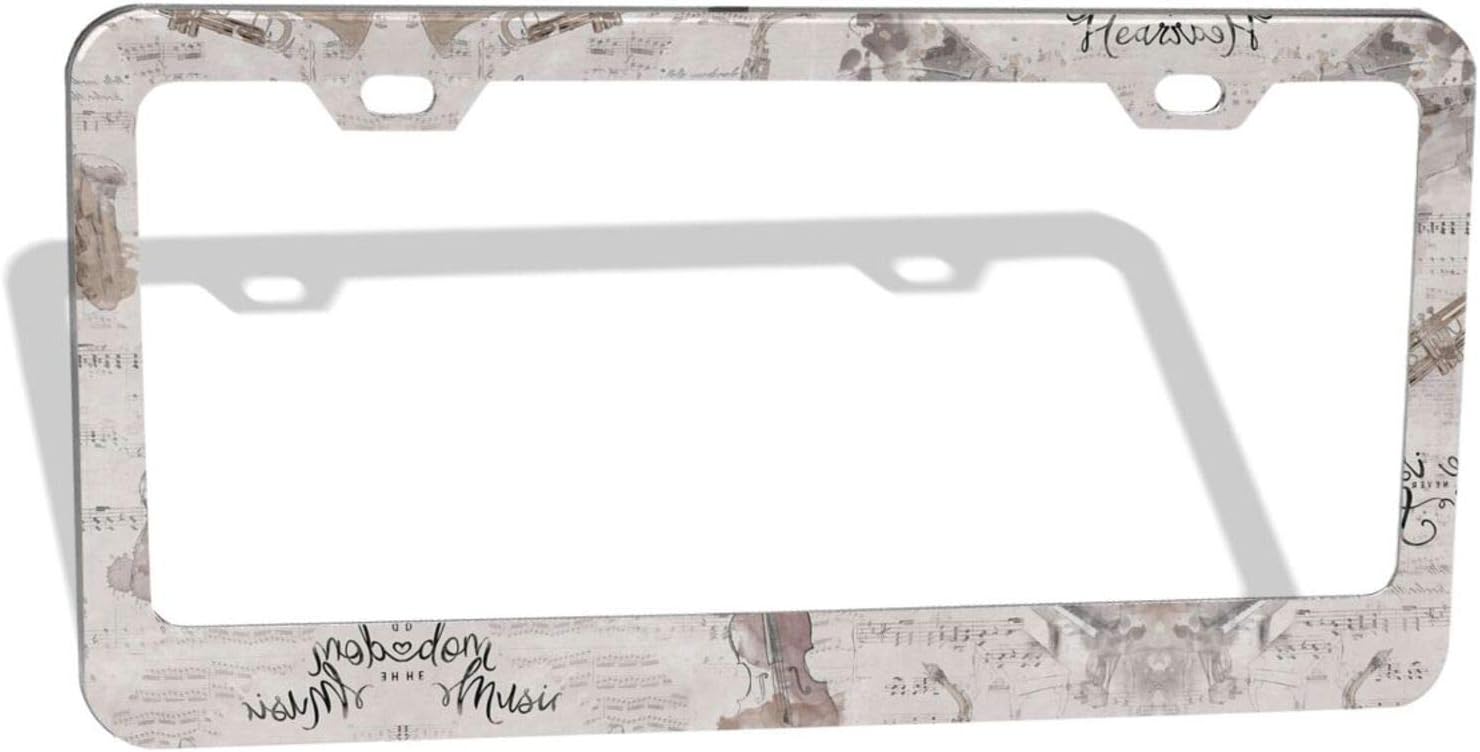 Brown Musical Instrument Cute License Plate Frames for Women Men Funny