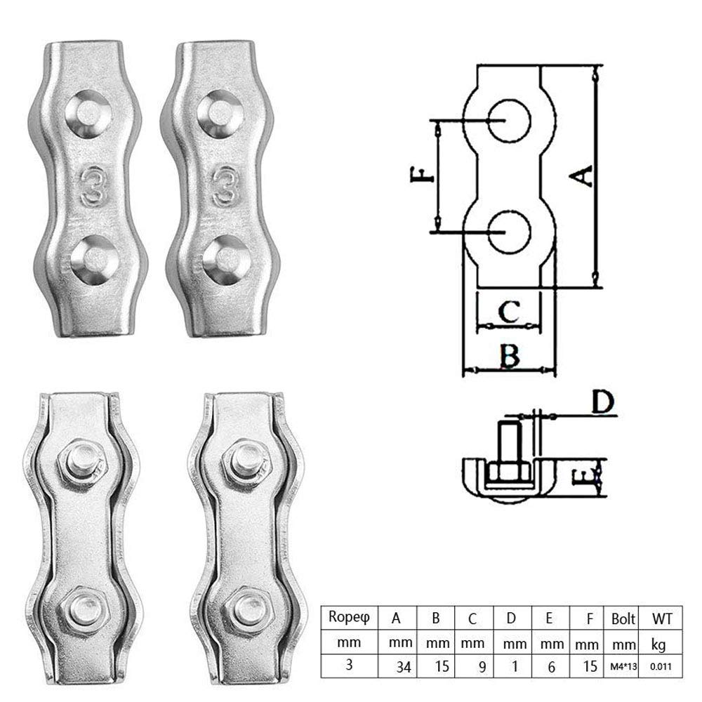 12 Pieces Wire Ropes Stainless Cable Clamp, 2mm Wire Ropes Cable Clamp, M3 Wire Rope Clips, Wire Rope Clip, Durable Duplex Stainless Steel Wire Rope Clamp Grips for Rigging Rope, Wire, Cable - Image 4