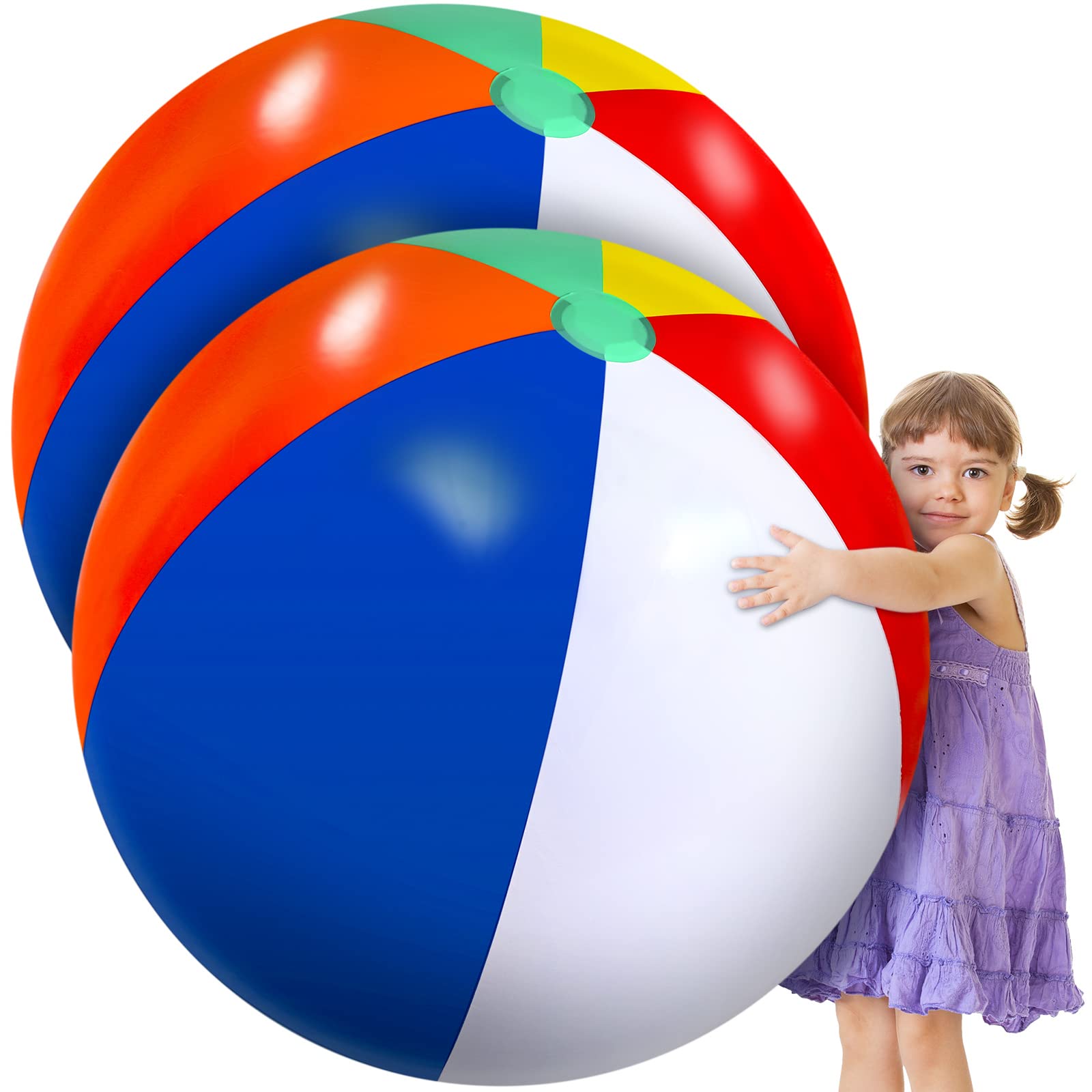 Photo 1 of 27 Inch Rainbow Beach Balls Giant Inflatable Large Pool Beach Balls Inflatable Swimming Pool Toys for Summer Water Games(2 Pcs)