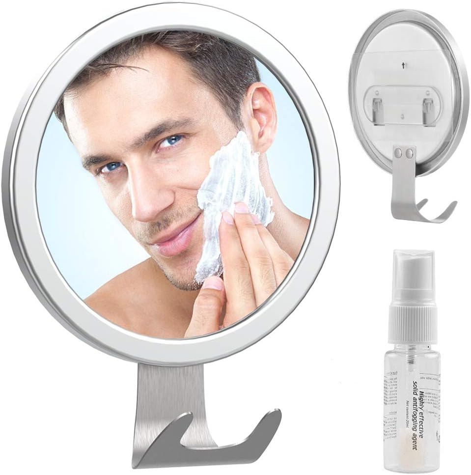 Fog Free Shower Mirror, LUXEAR Anti Fog Adhesive Round Shaving Mirror with Fogless Spray Razor Holder Easy Mirrors Viewing Ideal for Bathroom Home Wall Traveling, Shatterproof -