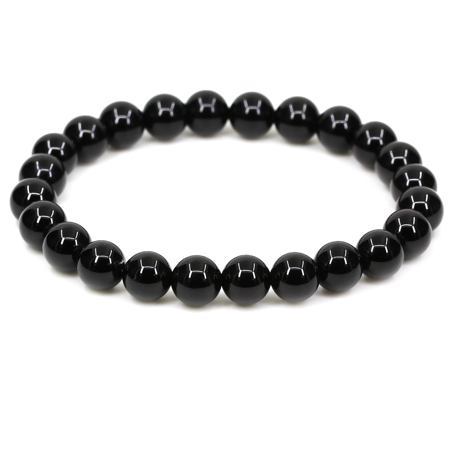 CHENYUE Natural A Black Tourmaline Gemstone 8mm Round Beads Stretch Bracelet 7" Unisex