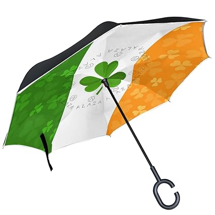 ALAZA Irish Flag Clover Shamrock Inverted Umbrella Double Layer Windproof Reverse Umbrella