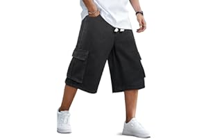 GINGTTO Mens Baggy Jean Shorts Cargo Long Denim Shorts Elastic Waist 15 Inch Inseam