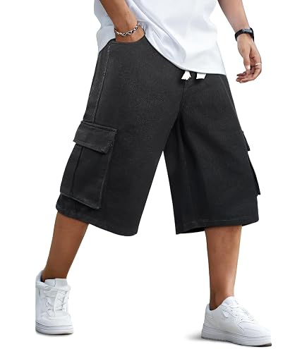 Men's Cargo Pockets Denim Baggy Short Hip Hop Side Pocket Jean