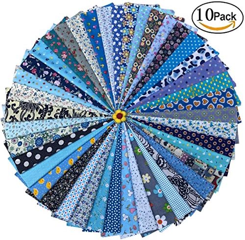Sanmy 10PCS 100% Cotton Fabric Bundles Quilting Sewing DIY Craft Pre-cut Fabric 11.8X7.8inch (Blue)