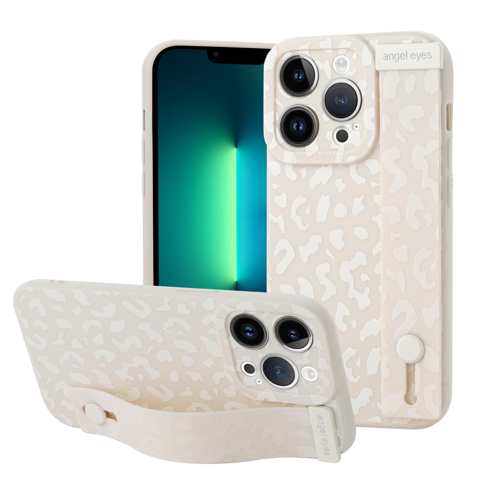 OOK Compatible with iPhone 13 Pro Leopard Print Case with Wrist Strap, White Leopard TPU Shockproof Protection Cover Cheetah Print with Camera Protection for Women Girls, for 6.1inch