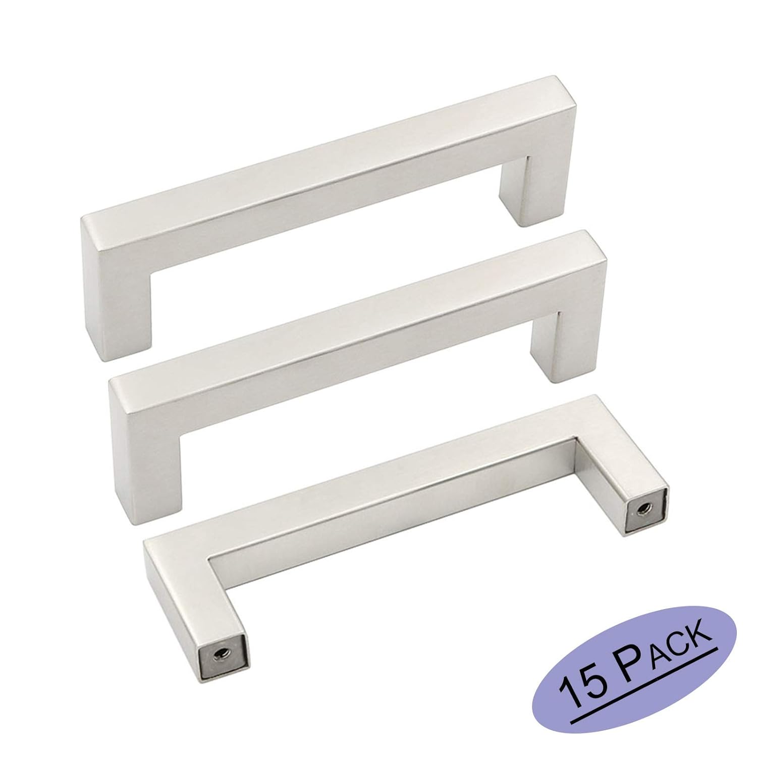 goldenwarm Modern Cabinet Handles Brushed Nickel Cabinet Hardware - LSJ12BSS102 Pack of 15 Square Corner Bar Kitchen Cabinet Door Handles 4in Hole Spacing File Drawer Pulls