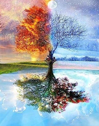 INSANY DIY 5D Diamond Painting Kit, Full Diamond Four Season Tree of Life Embroidery Rhinestone Cross Stitch Arts Craft Supply for Home Decoration（14X18inch/35X45CM