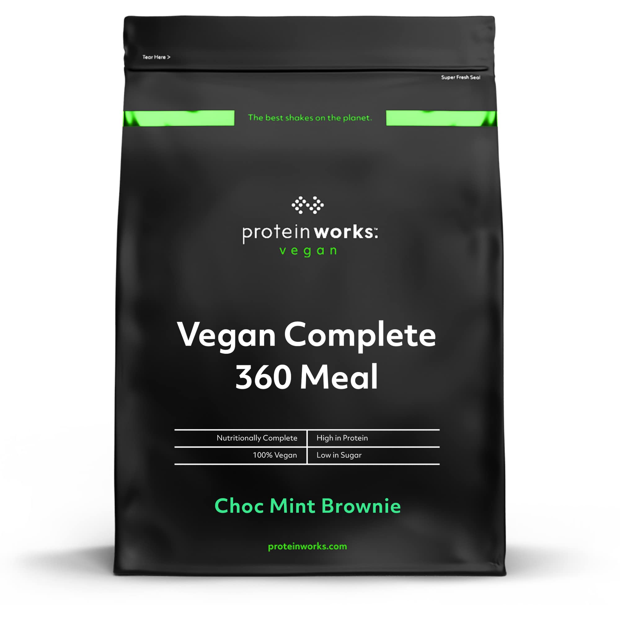 Protein Works - Vegan Complete 360 Meal, Award-Winning Meal Replacement, Tri-Protein Blend, Premium Plant-Based Ingredients, Essential Vitamins & Minerals, Choc Mint Brownie, 5 Meals, 500g