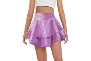 Haloumoning Girls Metallic Skater Skort Kids High Waisted Shiny Dance Scooter Skirt 4-14 Years