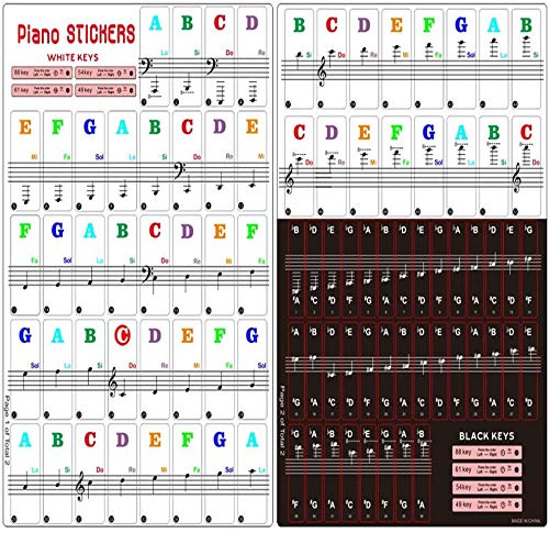 image for Piano Stickers for Keys, Yalloy Colorful Piano Keyboard Stickers for 8