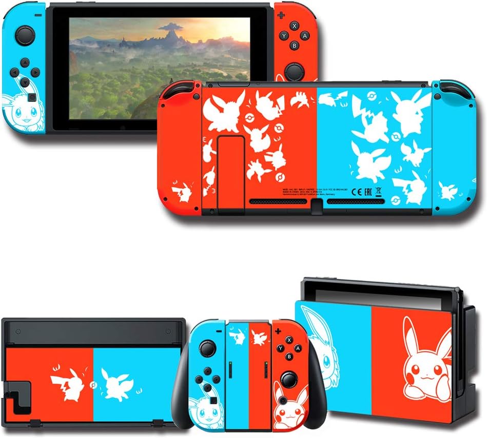 Full Set Stickers Decals for Nintendo Switch, Red & Blue Skin Cover Protector Wrap Durable Protection Faceplate Console Joy-Con Dock