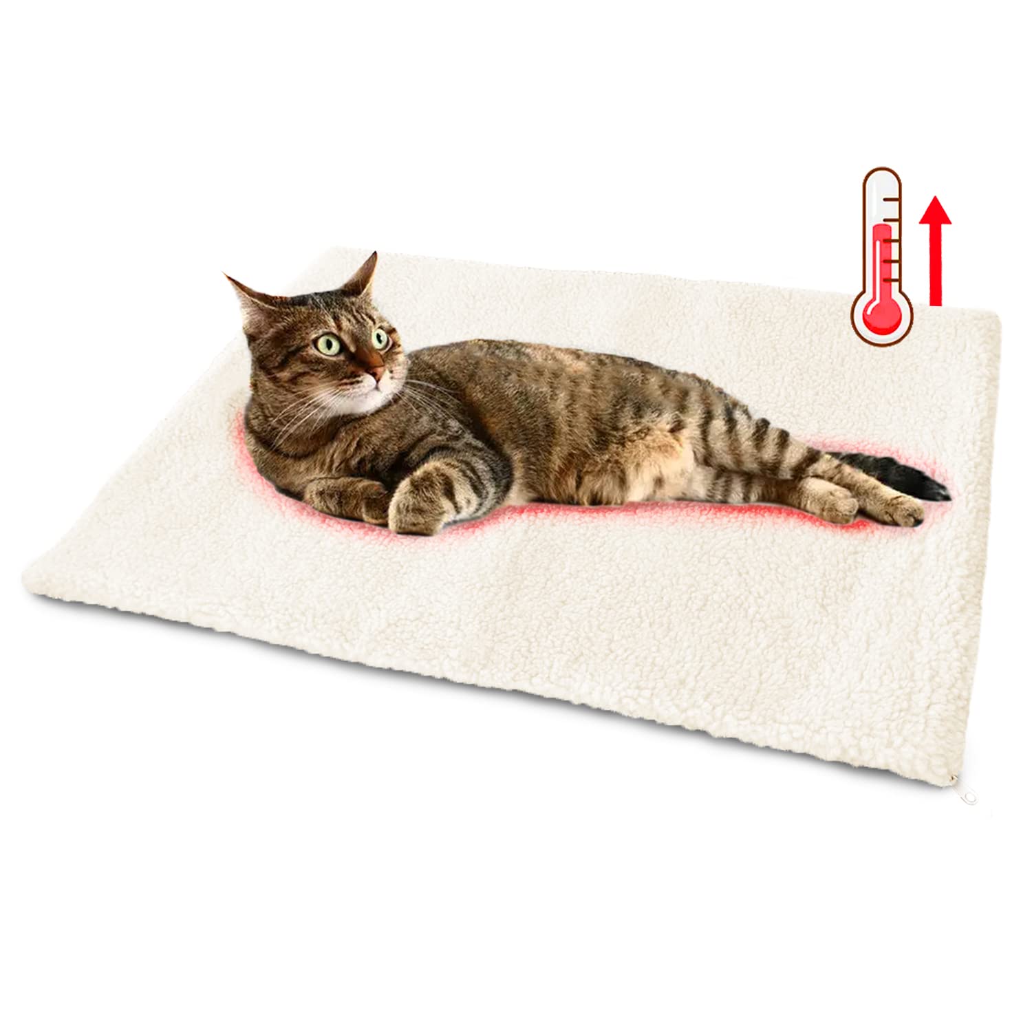SUOXU Cat Bed Self Heating cat cushion Pet Pad Blanket No Electric Self Warming,Plush Cat Sleeping Heated Bed Non Slip Machine Washable Warm Mat for Indoor Outdoor Cats,Dogs,Rabbits 60x45cm (White)