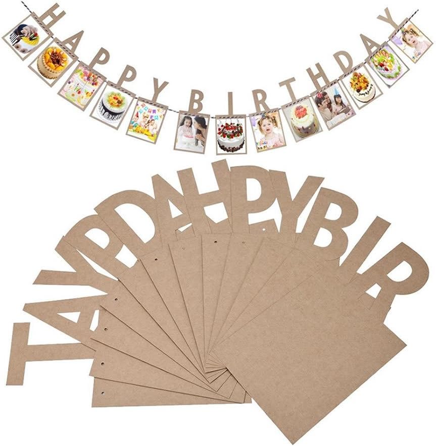 Veewon Happy Birthday Bunting Banner Vintage Photo Frame Picture Album Photo Banners Garland Favor Decorations,Brown,Medium