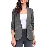 Allegra K Open Front Blazer for Women's Ruched 3/4 Sleeve Shawl Collar Office Dressy Suit Jacket